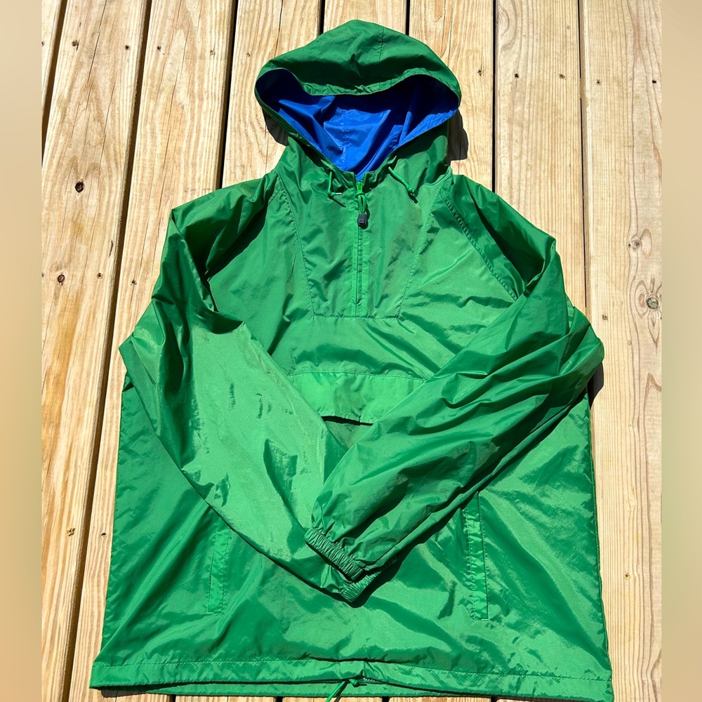 VINTAGE Lands End Jacket Men Windbreaker Green 1/4 Zip Rain Pullover XL‎